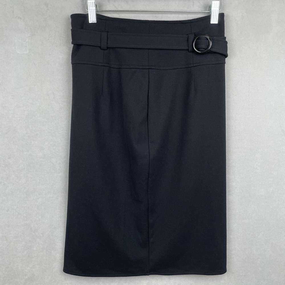 Grace Elements Black Belted O-Ring Pencil Skirt Sz 4 Knee Length Stretch Career